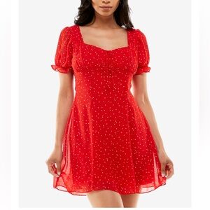 Juniors' Dot-Print Dress 👗 Color : Red Polka Dot